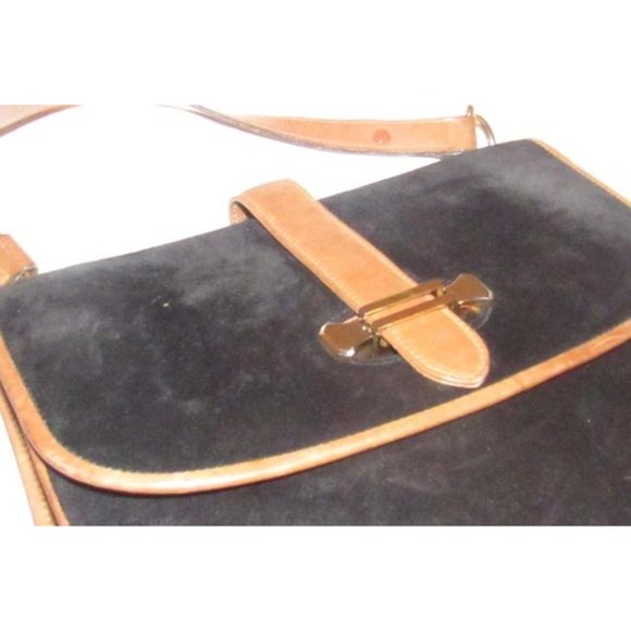 Mark Cross Vintage Black Suede Brown Leather Shoulder Bag - Picture 5 of 12